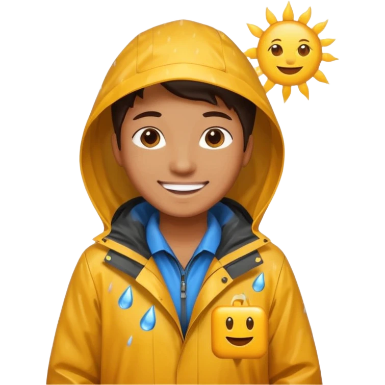 create a realistic emoji of a weather situations with a logistic worker in it, sun, rain, snow emoji