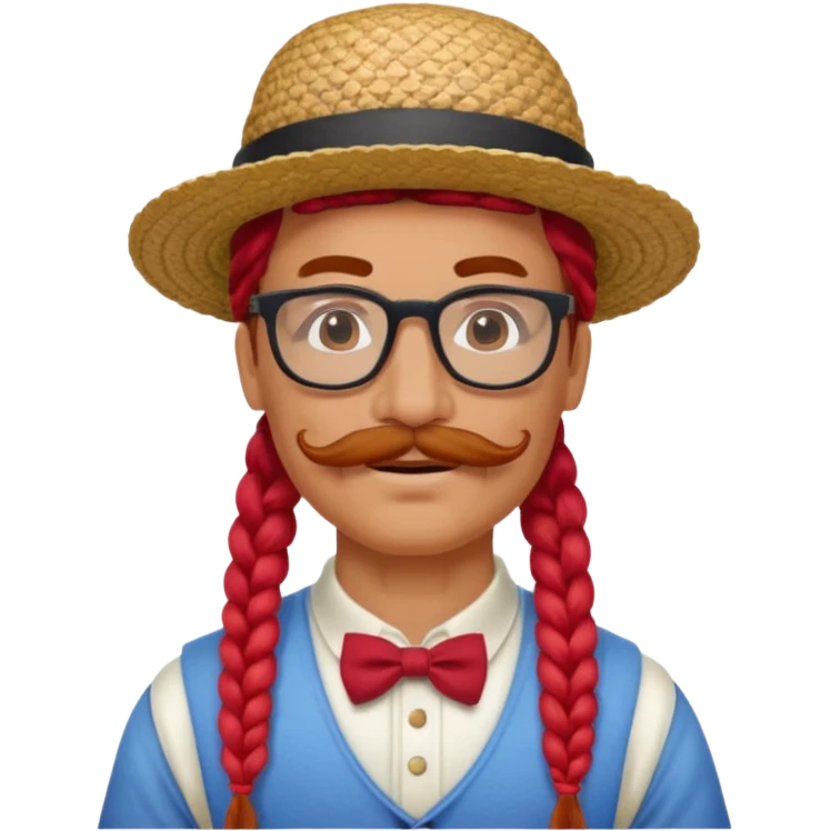 venice gondolier with long red braided hair, iconic hat, normal glassess and red mustache emoji