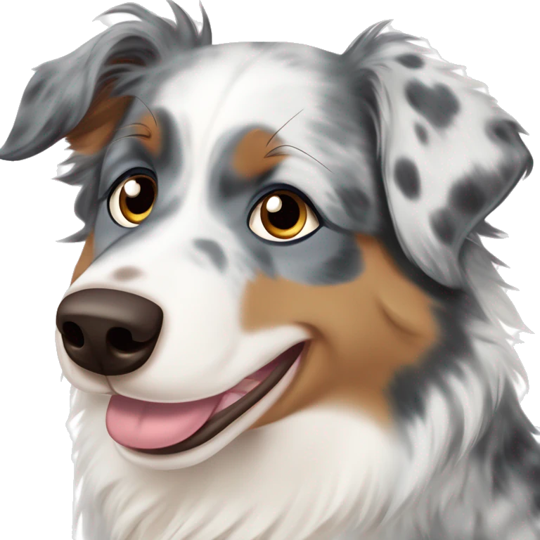 Australian shepherd blue merle with one blue eye and one brown eye with his tongue sticking out￼ emoji