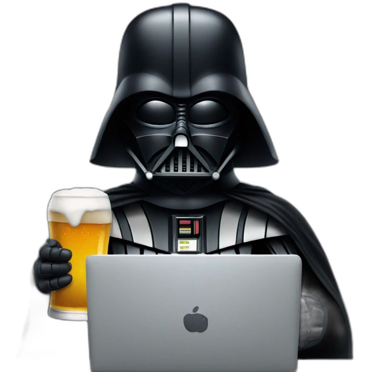 Dark vader holding a beer and a computer emoji