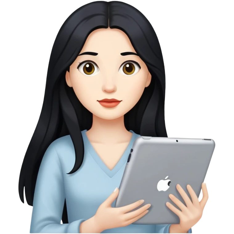 women with black long hair with her iPad emoji
