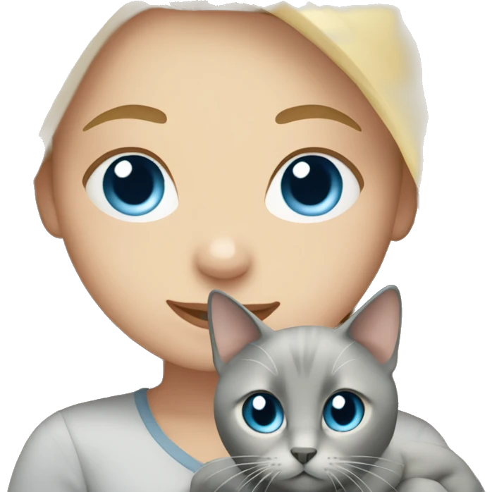 blonde girl with blue eyes holding a grey cat emoji