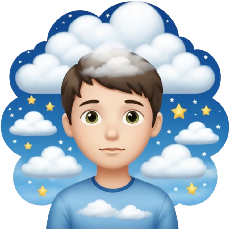 Boy dreaming about her with clouds emoji