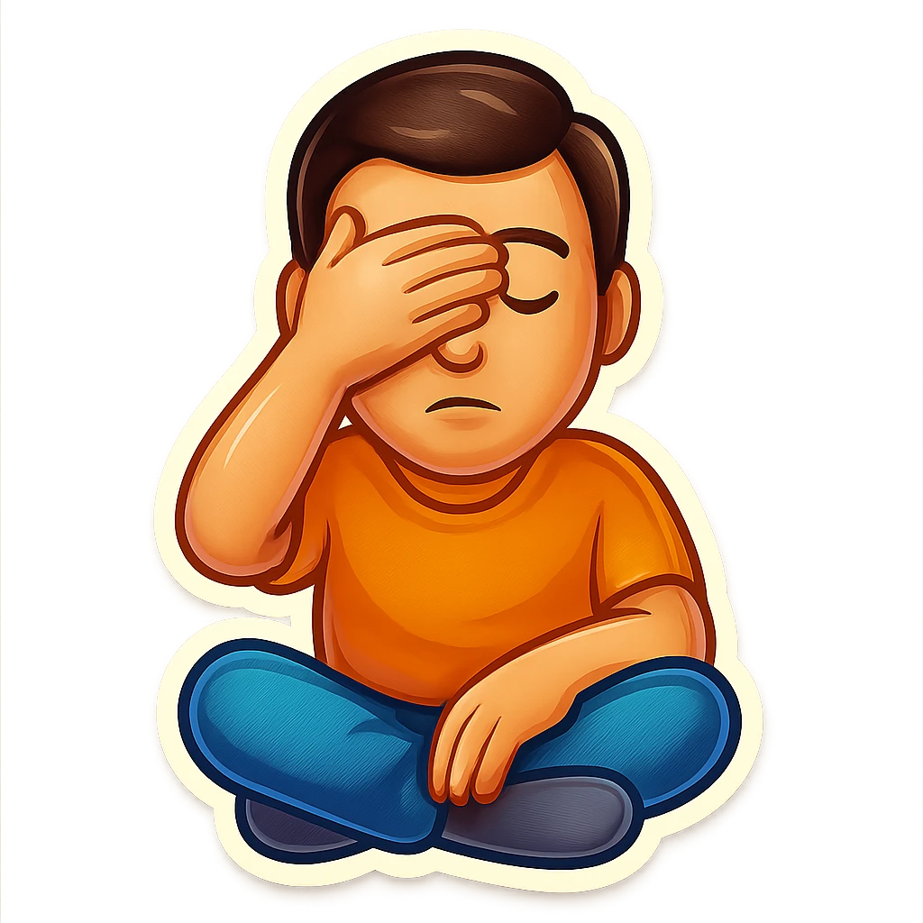 Create an emoji of a man closing his eyes, in the same pose and style as the monkey in the reference image, with a transparent background. emoji