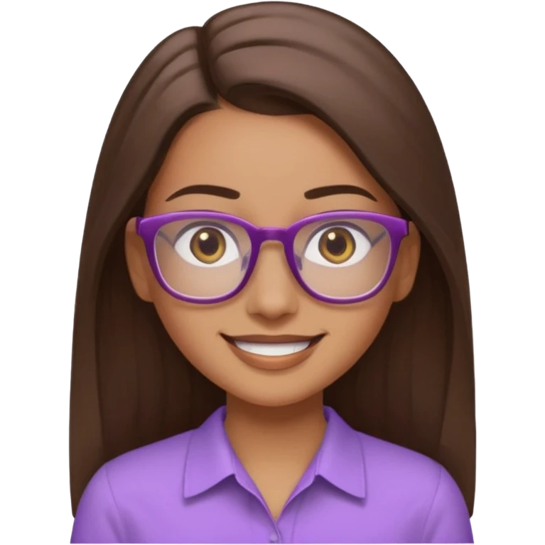 Imagine a pretty girl with slightly light brown skin with big brown eyes and glasses. She has straight long brown hair in a slick back and is wearing a light purple shirt emoji