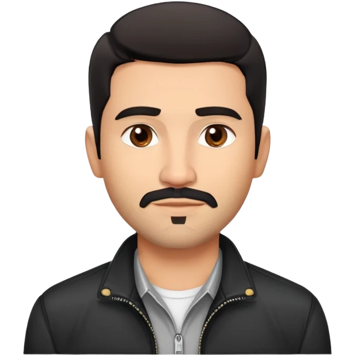 Slightly older attractive broad-shouldered Hispanic TV presenter, light brown complexion, square face with defined jawline, short black hair with clear fade haircut, light scruff facial hair, friendly expression, unbuttoned black jacket with white shirt emoji