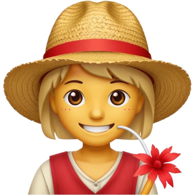 Fait moi cette emoji 🏴‍☠️ et rajoute sur la tête un chapeau de paille avec un fil rouge  emoji