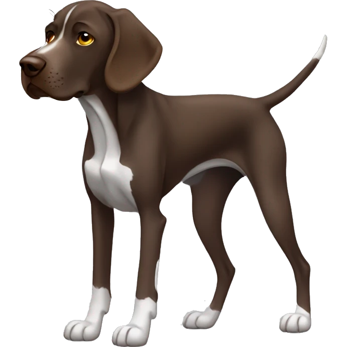 Brown German short haired pointer looking sleepy, falling asleep, laying down, facing camera  emoji