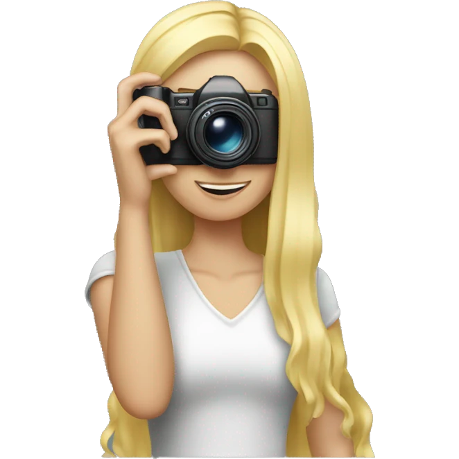 A blonde girl with a camera taking a photo emoji