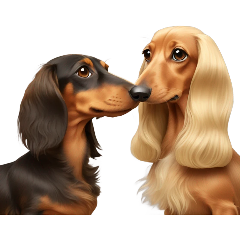 long haired blonde Dachshund with brown haired woman  emoji