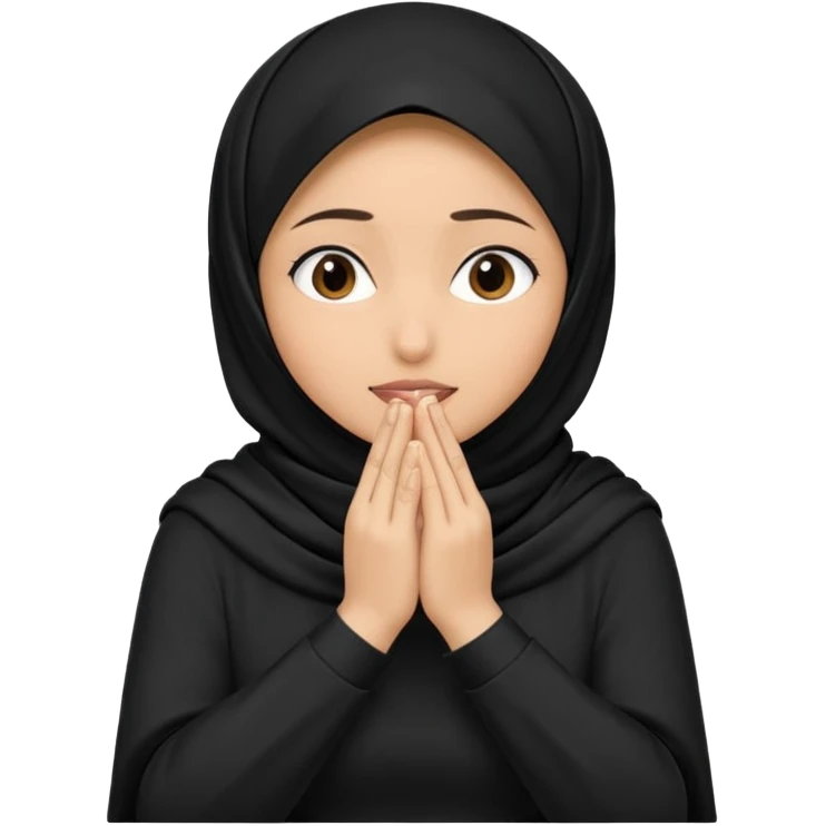Hijabi girl sitting and hiding her face from her hands made into half open fists and completely covered her face emoji