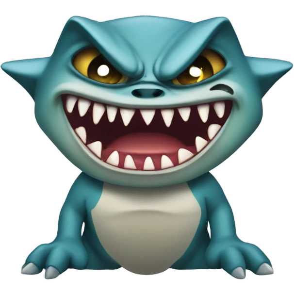 Angry gremlin with shark teeth crying emoji
