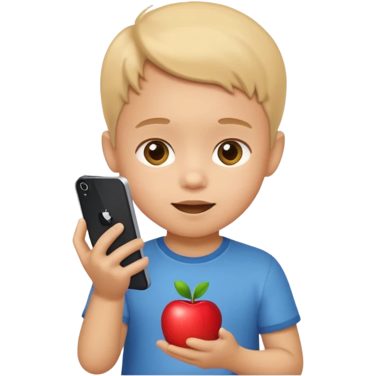 young child playing with a phone, apple style emoji emoji