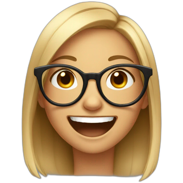 A girl with hair wearing glasses and her eyes are big and laughing  emoji