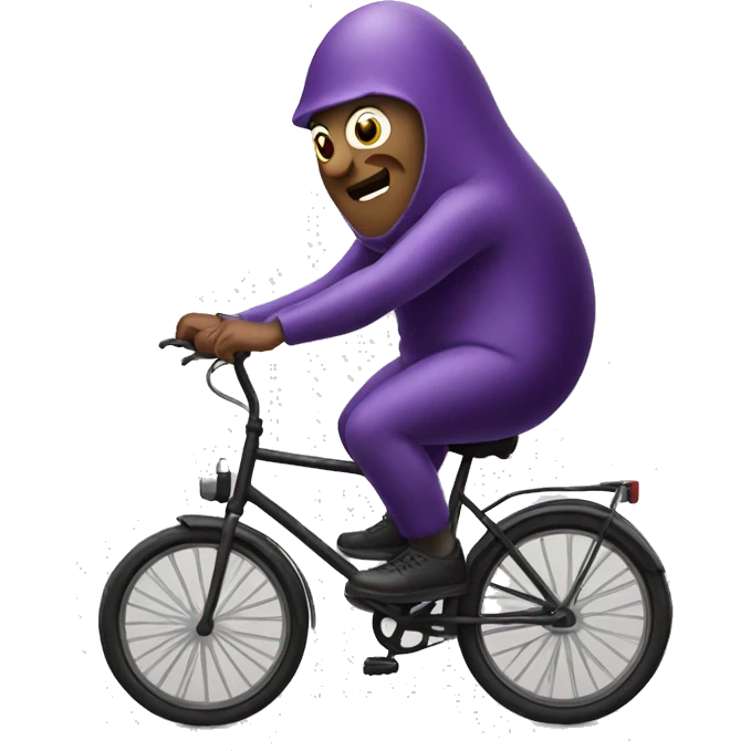 Man riding bicycle that looks like an eggplant emoji