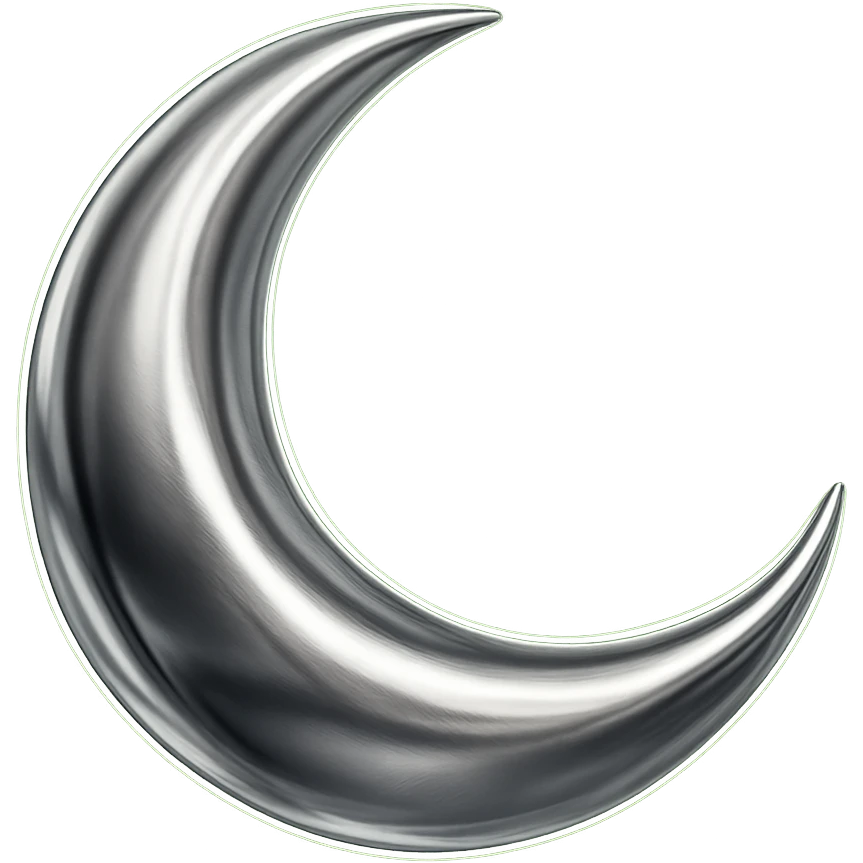 Add a subtle green glow to the chrome moon icon, keep the background transparent. emoji