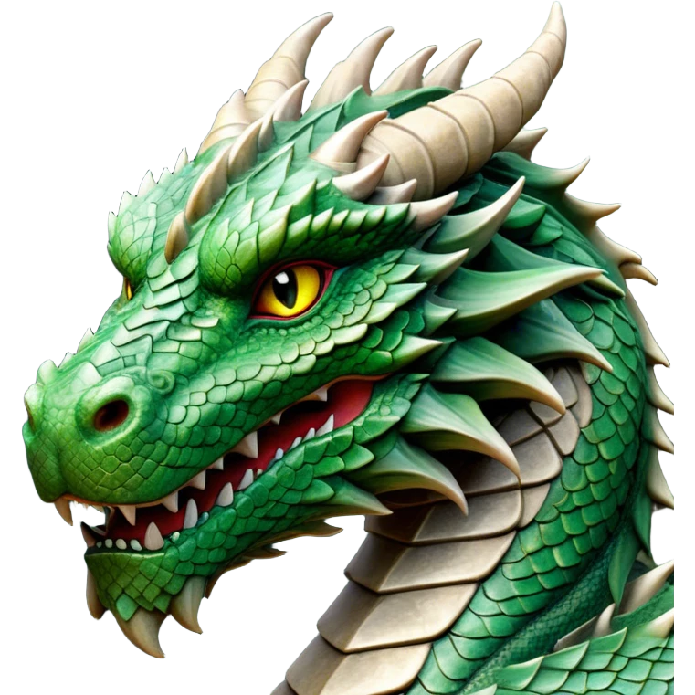 Cinematic Noble Giant Green scaled Dragon Portrait Emoji, Poised and awe-inspiring, with a massive, rugged form carved from ancient stone, featuring intricately textured scales that resemble weathered granite and basalt, and piercing, stony eyes echoing the strength of timeless mountains; rendered with lifelike detail and earthy natural highlights, high shine, formidable and grounded, styled with an aura of primordial majesty, focused and resolute, soft glowing outline, capturing the essence of an enduring rock titan ready to surge from the screen with ageless power! emoji