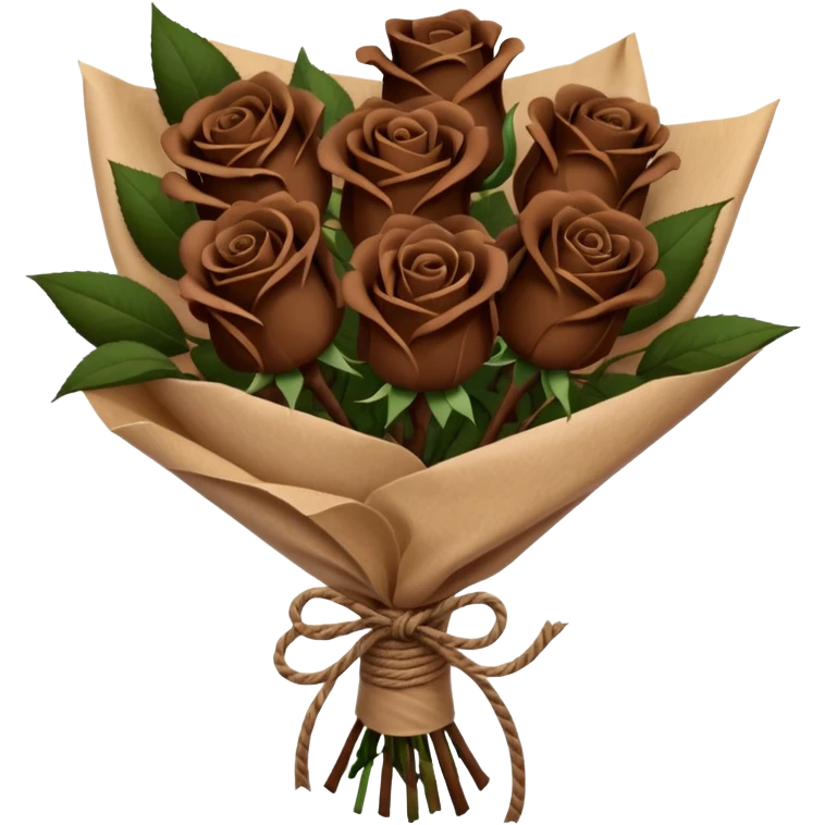 Bouquet of dark brown roses in a paper package emoji