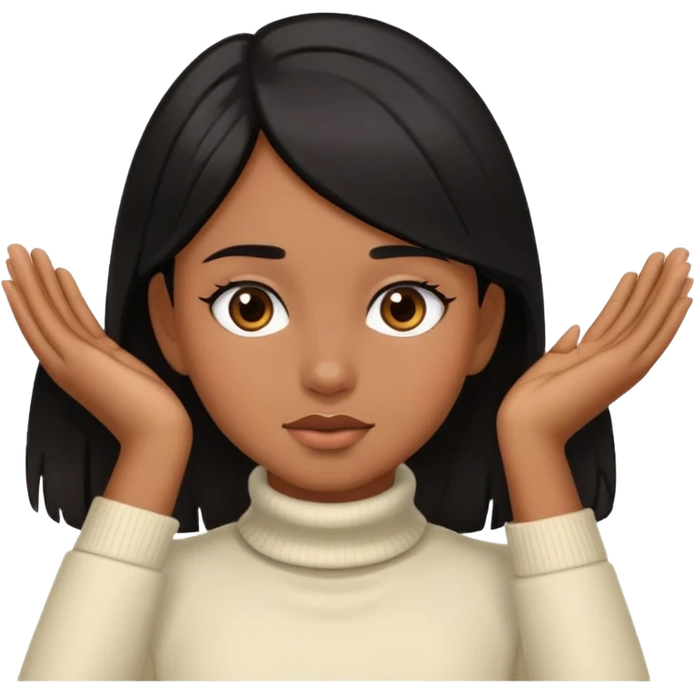 Girl with black hair and brown skin with hands over neck emoji