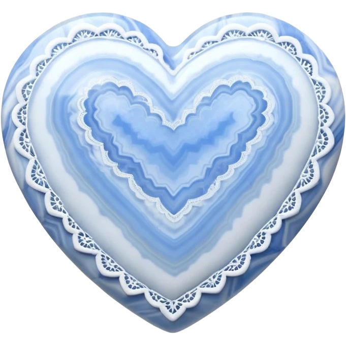 Heart-shaped blue lace agate cabochon with pastel blue and white banded lace-like patterns emoji