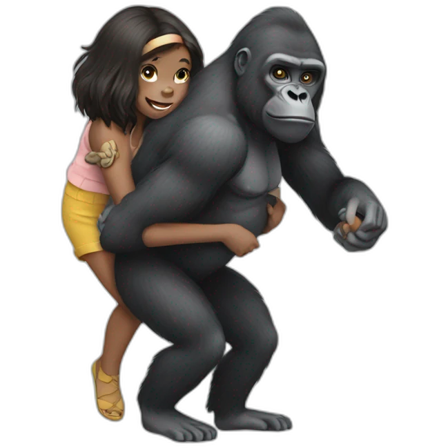 Gorilla carrying a girl on his arms emoji