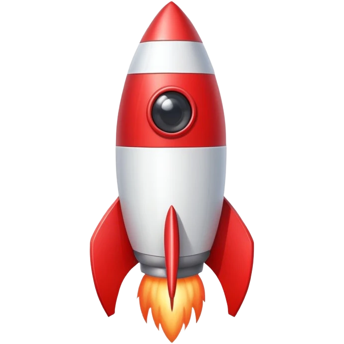 A red and white rocket with large cute eyes and eyelashes emoji