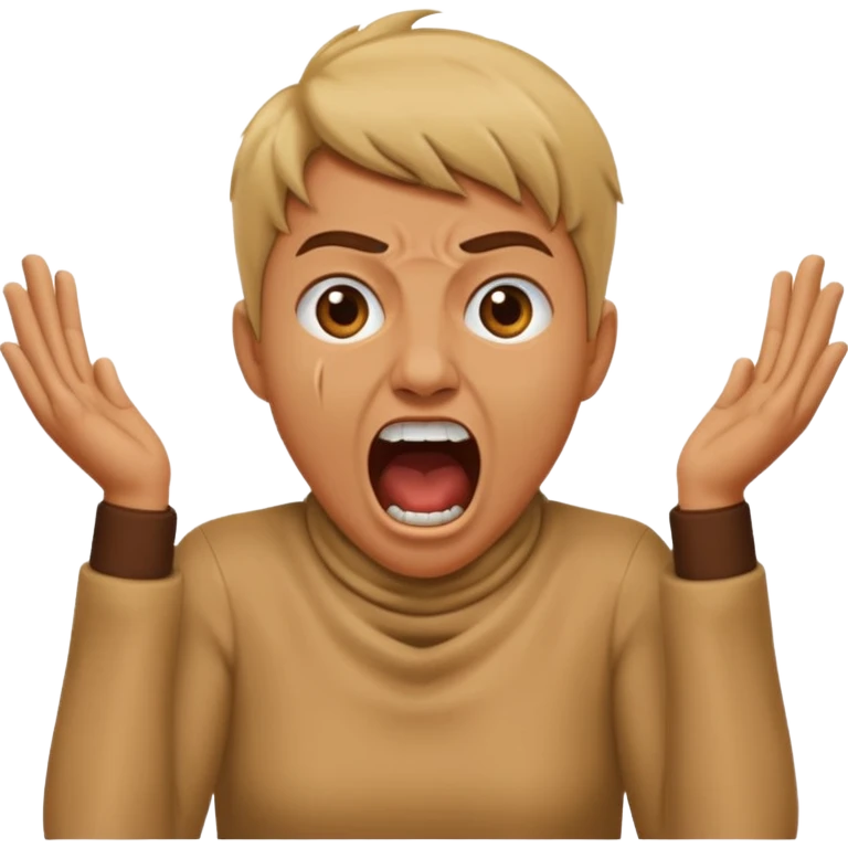 a bust of a person with both their hands around their neck with a face yelling emoji