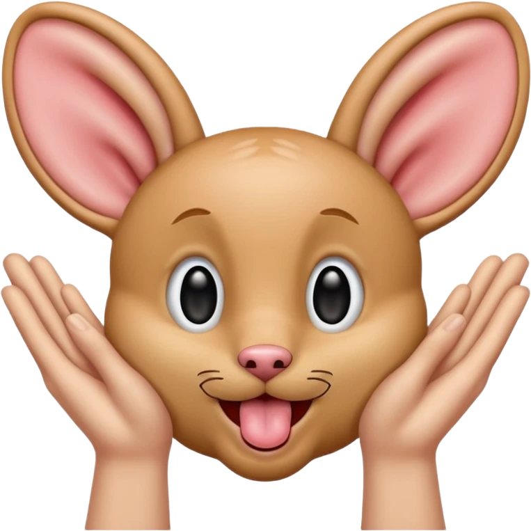 “Hands as ears tongue out playful joy emoji