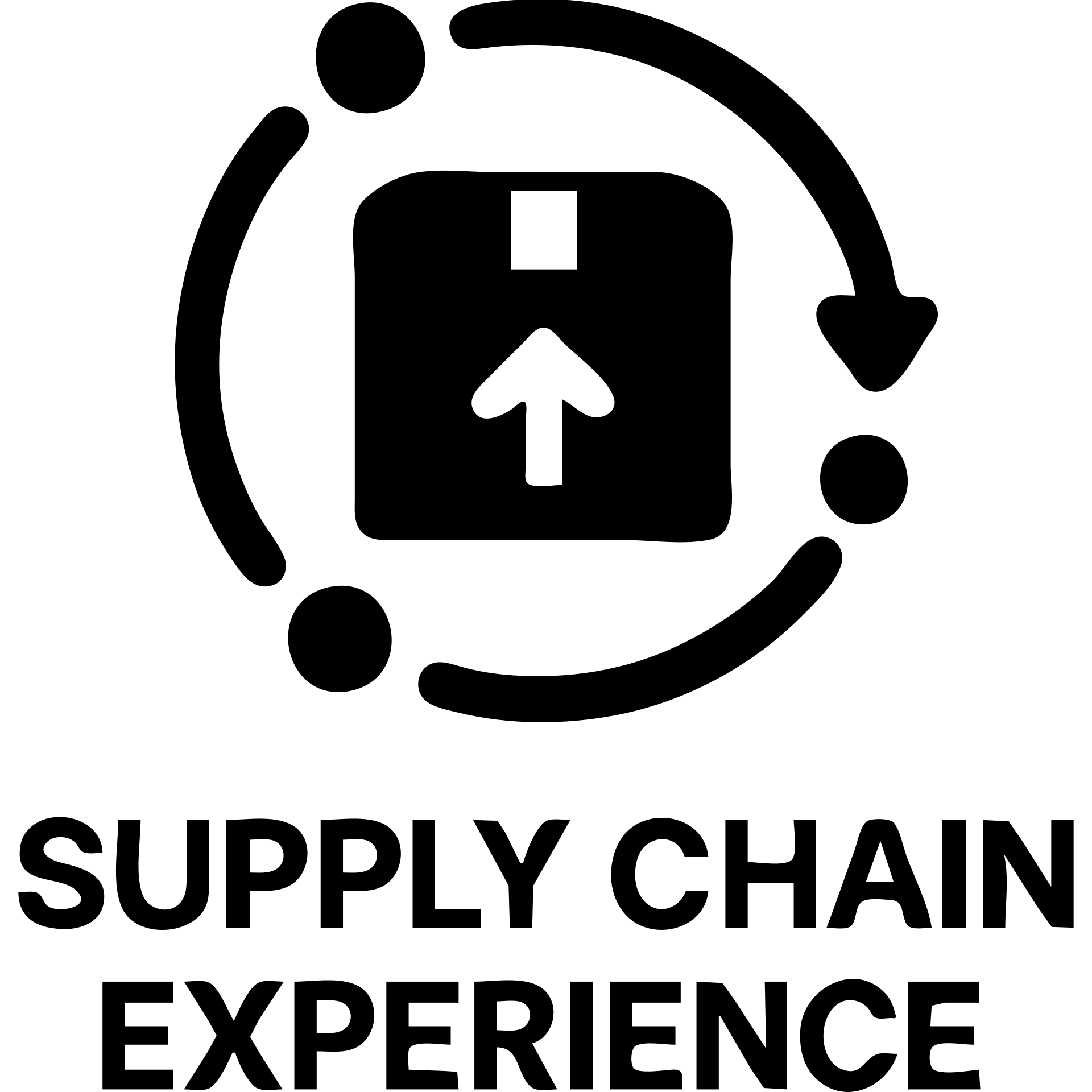 Minimalistic icon for 'Supply Chain Experience' incorporating a logistics symbol, designed in a solid black filled style, with a modern and sleek appearance. emoji
