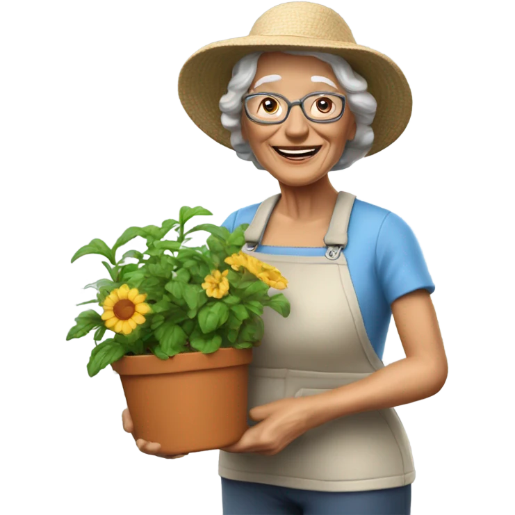 3d hyper realistic senior woman gardening  emoji