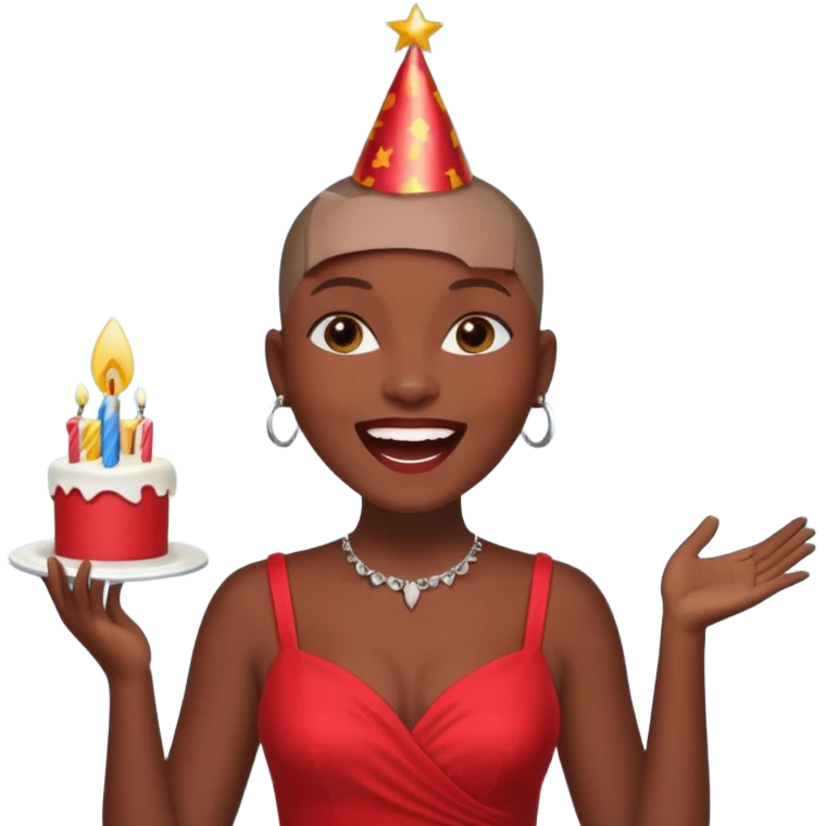 Classic mustang dark women with shaved head sing happy birthday emoji