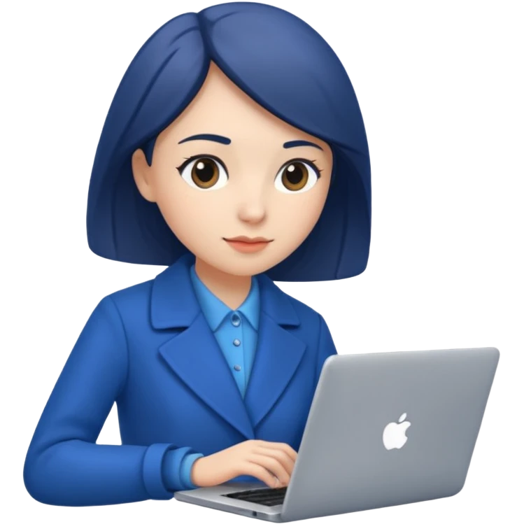 woman in blue coat, laptop emoji