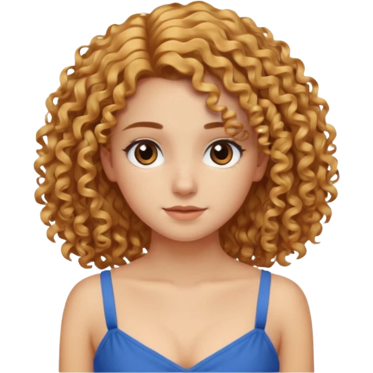 girl with curly golden hair, brown eyes, blue camisole dress emoji