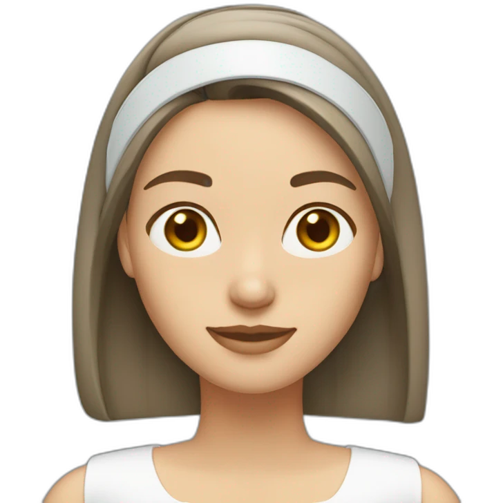 white brunette medium length straight hair woman with headband at a computer emoji