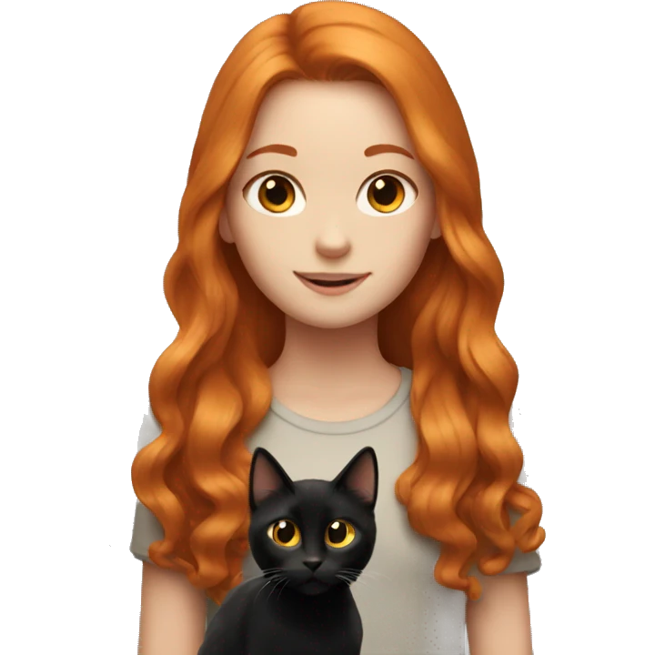 Girl with long ginger hair with black cat emoji