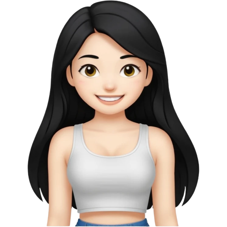 a black hair cute girl with white skin and Extreme Plung Crop Top, Long hair emoji