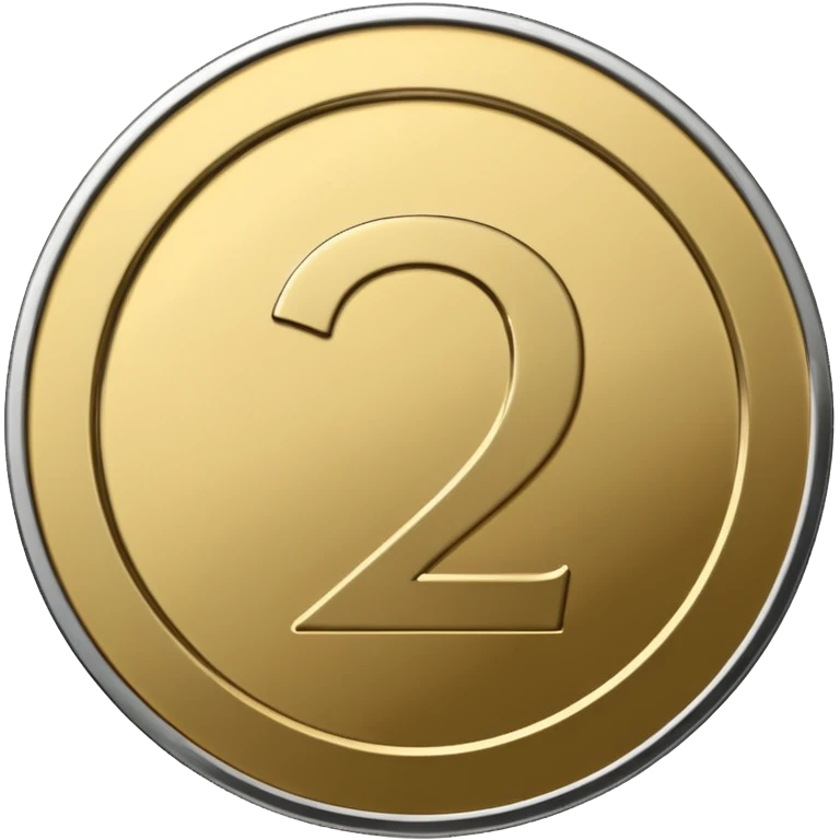 Emoji icon of a metal coin with engraved number 2, minimalist style, isolated, only metal color emoji
