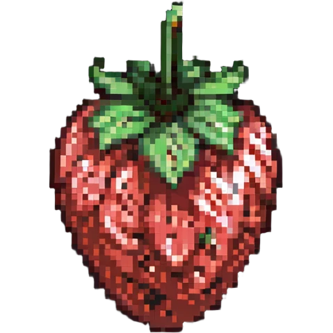 slightly tilted pixel art strawberry with visible seeds emoji