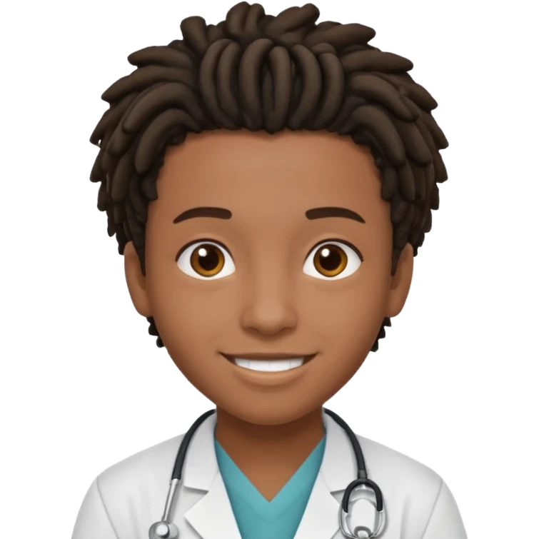 make me a black doctor with short dreads, he is a teen, no face hair, make him happy emoji