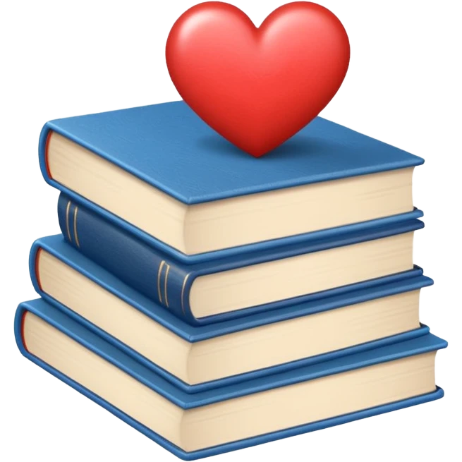 a beige stack of books with one heart blue emoji