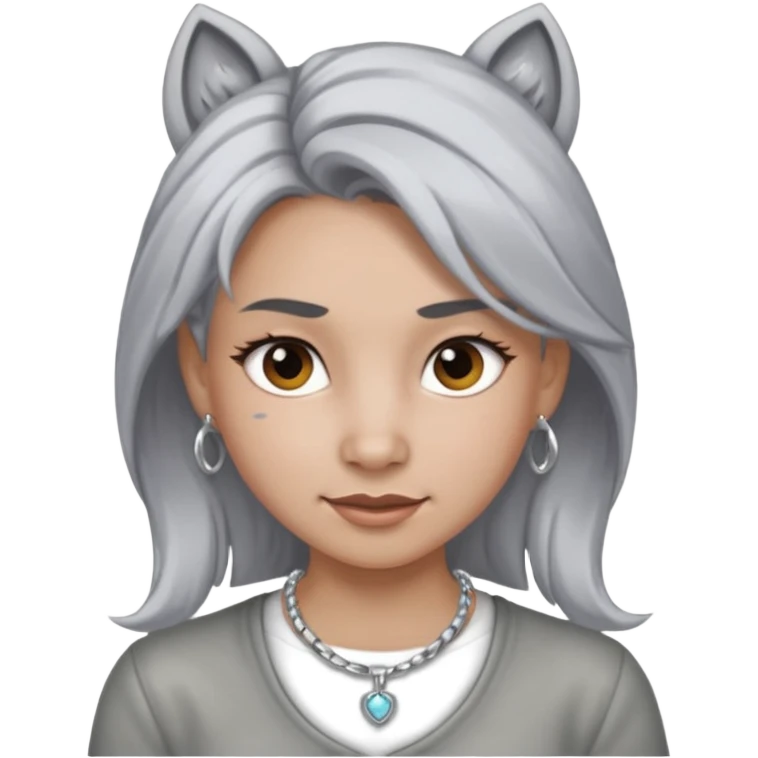 Female with Silver Necklace, grey skin,pony hair, more bright silver,highlight necklace, different expressions. emoji