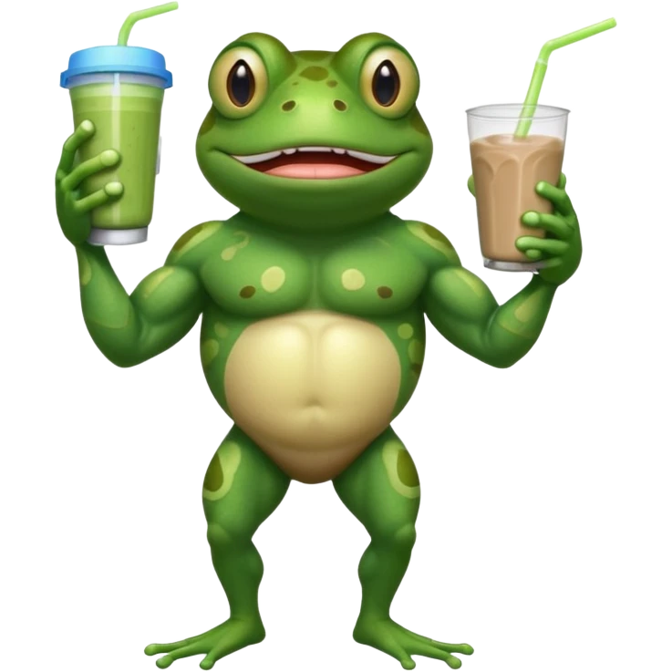 crazy muscular frog drinking protein shake emoji
