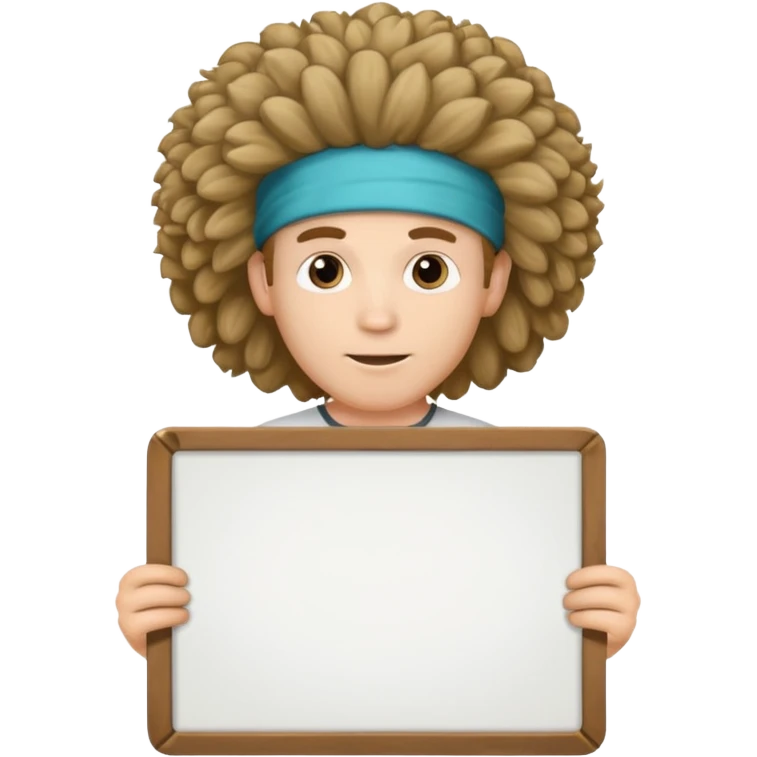 A big hair band guy holding a large blank sign emoji