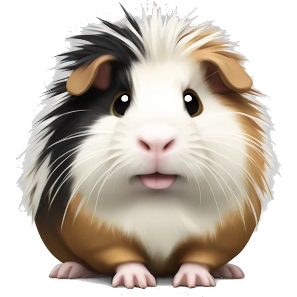 An energetic guinea pig with long spiky black, white, and tan fur, always looking a bit ruffled and curious.  emoji