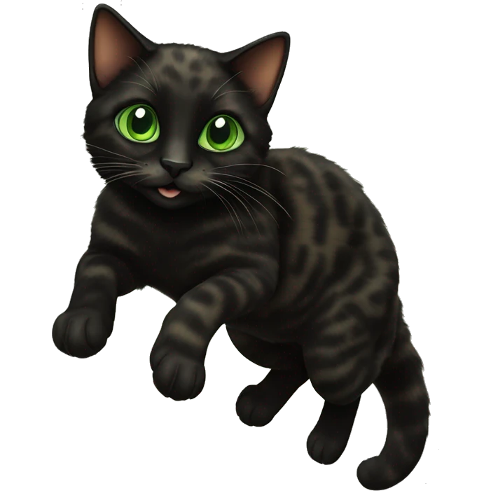 Black tortoiseshell cat jumping Green eyes emoji