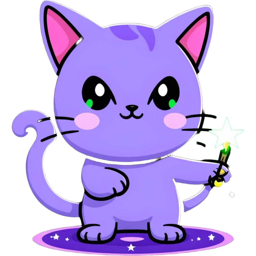alien cat casting a spell with sparkles and stars emoji