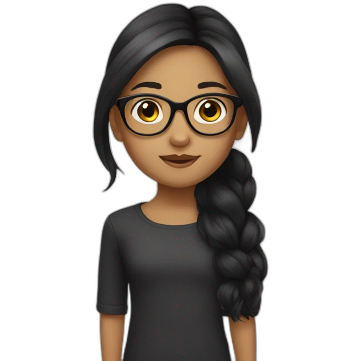 A little girl with black long hair and black glasses. emoji