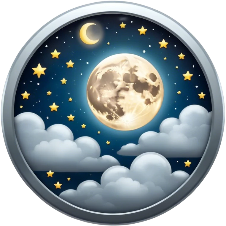 A round galactic button with a full moon, stars, and clouds in the center emoji