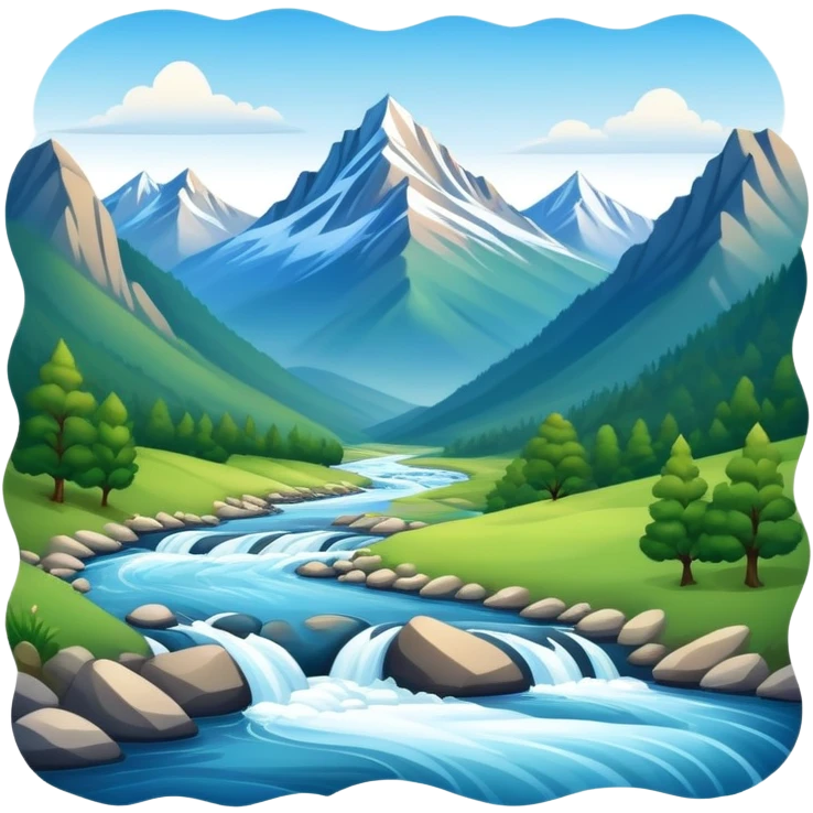beautiful mountain landscape with river emoji