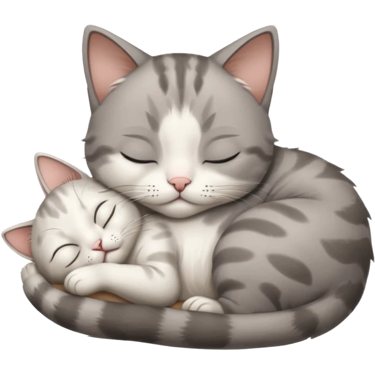 grey and white small cat with its eyes closed lying down with its paw curled and holding up his head emoji